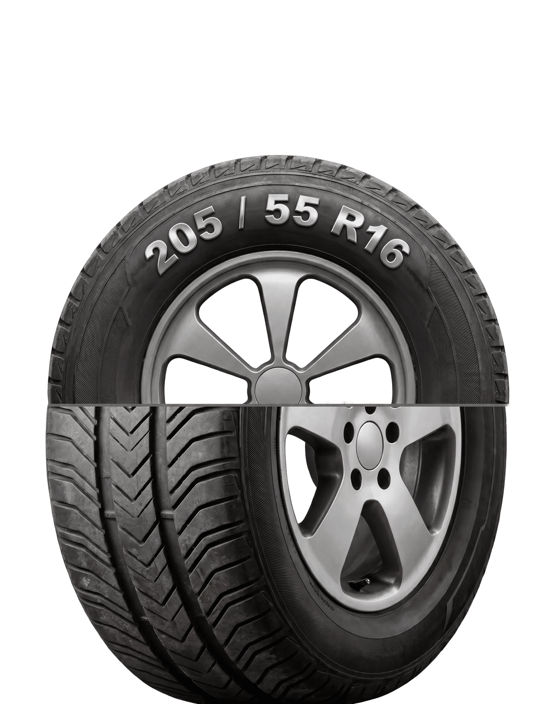 Diagrama de medidas del neumático: 205/55 R16